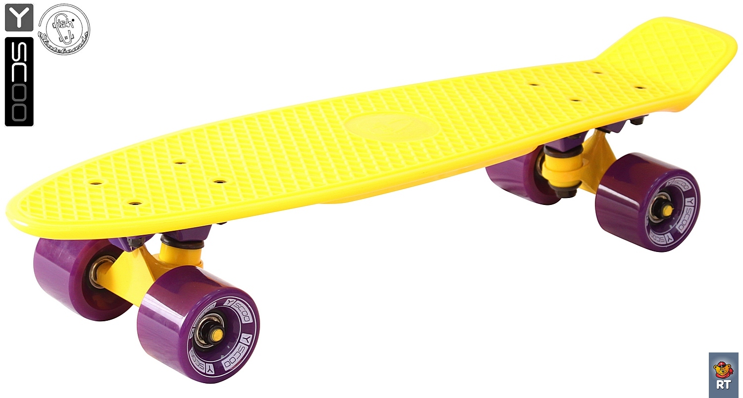 Скейтборд виниловый Y-Scoo Fishskateboard 22" 401-Y с сумкой, желто-фиолетовый  